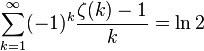 \sum_{k=1}^\infty (-1)^k \frac{\zeta(k)-1}{k} = \ln2