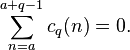 \sum_{n=a}^{a+q-1} c_q(n)=0. 