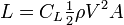 L = C_L \tfrac {1}{2} \rho V^2 A