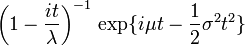 \left(1 - \frac{it}{\lambda}\right)^{-1}\,\exp \{ i\mu t - \frac{1}{2}\sigma^2 t^2 \}