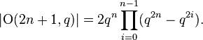 |\mathrm{O}(2n+1,q)|=2q^n\prod_{i=0}^{n-1}(q^{2n}-q^{2i}).