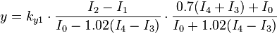 
y = k_{y1} \cdot \frac{I_2 - I_1}{I_0 - 1.02(I_4-I_3)} \cdot \frac{0.7(I_4+I_3) + I_0}{I_0 + 1.02(I_4-I_3)}  
