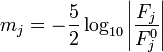 m_j= -\frac{5}{2} \log_{10} \left | \frac {F_j}{F_j^0} \right | \,