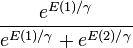 \frac{e^{E(1)/\gamma}}{e^{E(1)/\gamma} + e^{E(2)/\gamma}}\ 