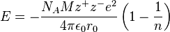 E =- \frac{N_AMz^+z^- e^2 }{4 \pi \epsilon_0 r_0}\left(1-\frac{1}{n}\right)