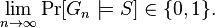 \lim_{n\to\infty}\operatorname{Pr}[G_n\models S]\in\{0,1\}.