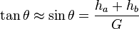 \tan\theta\approx\sin\theta=\frac{h_a+h_b}{G}