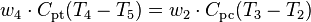 w_4 \cdot C_{\mathrm{pt}}(T_4-T_5) = w_2 \cdot C_{\mathrm{pc}}(T_3-T_2)