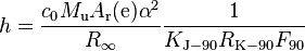 h = \frac{c_0 M_{\rm u} A_{\rm r}({\rm e})\alpha^2}{R_{\infty}} \frac{1}{K_{\rm J-90} R_{\rm K-90} F_{90}}