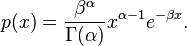 p(x) = \frac{\beta^\alpha}{\Gamma(\alpha)} x^{\alpha-1}e^{-\beta x}.