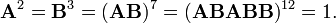 
{\mathbf A}^2 = {\mathbf B}^3 = ({\mathbf A}{\mathbf B})^7 = 
({\mathbf A}{\mathbf B}{\mathbf A}{\mathbf B}{\mathbf B})^{12} = 1.
