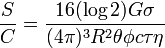 \ \frac{S}{C} = \frac{16(\log2)G\sigma}{(4\pi)^3R^2\theta\phi c\tau\eta}