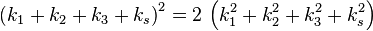 
\left( k_{1}+k_{2}+k_{3}+k_{s} \right)^{2} = 2\, \left( k_{1}^{2} + k_{2}^{2} + k_{3}^{2} + k_{s}^{2} \right)
