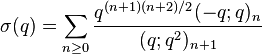 \sigma(q) = \sum_{n\ge 0} {q^{(n+1)(n+2)/2}(-q;q)_n\over (q;q^2)_{n+1}}