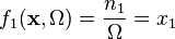 f_1(\mathbf{x}, \Omega) = \frac{n_1}{\Omega} = x_1