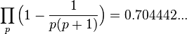  \prod_{p} \Big(1 - \frac{1}{p(p+1)}\Big) = 0.704442... 