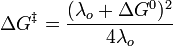 \Delta G^{\ddagger} = \frac{(\lambda_{o} + \Delta G^0)^2}{4 \lambda_{o}}