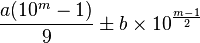 \frac{a \big( 10^m-1 \big)}{9} \pm b \times 10^{\frac{ m-1 }{2}}