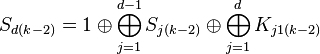 S_{d(k-2)}=1 \oplus \bigoplus_{j=1}^{d-1}S_{j(k-2)}\oplus \bigoplus_{j=1}^{d}K_{j1(k-2)}