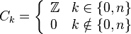 C_k = \left\{
\begin{array}{lr}
\mathbb Z & k \in \{0,n\} \\
0 & k \notin \{0,n\}
\end{array}
\right.