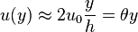 u(y) \approx 2 u_0 \frac{y}{h} = \theta y 