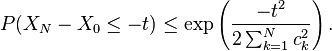 P(X_N - X_0 \leq -t) \leq \exp\left ({-t^2 \over 2 \sum_{k=1}^N c_k^2} \right). 