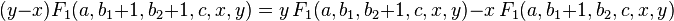 (y-x) F_1(a, b_1+1, b_2+1,c,x,y) = y \, F_1(a,b_1,b_2+1,c,x,y) - x \, F_1(a,b_1+1,b_2,c,x,y)