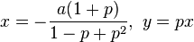 x=-\frac{a(1+p)}{1-p+p^2},\ y=px