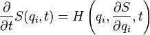  \frac{\partial}{\partial t} S(q_i,t) = H\left(q_i,\frac{\partial S}{\partial q_i},t \right) \,\!