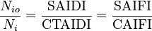 
 \frac{N_{io}}{N_i} = \frac{\mbox{SAIDI}}{\mbox{CTAIDI}} = \frac{\mbox{SAIFI}}{\mbox{CAIFI}}
