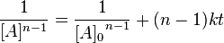 \frac{1}{[A]^{n-1}} = \frac{1}{{[A]_0}^{n-1}} + (n-1)kt