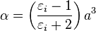  \alpha = \left( \frac{\varepsilon_i-1}{\varepsilon_i+2} \right) a^{3}