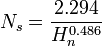  N_s=\frac{2.294}{H_n^{0.486}} 