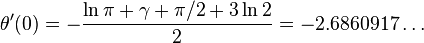 \theta^\prime(0)= -\frac{\ln \pi + \gamma + \pi/2 + 3 \ln 2}{2} = -2.6860917\ldots