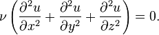  \nu \left(\frac{\partial^2 u}{\partial x^2} + \frac{\partial^2 u}{\partial y^2} + \frac{\partial^2 u}{\partial z^2}\right)= 0. 