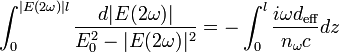 \int_0^{|E(2\omega)|l}{\frac{d|E(2\omega)|}{E_0^2-|E(2\omega)|^2}}=-\int_0^l{\frac{i\omega d_{\text{eff}}}{n_\omega c}dz}