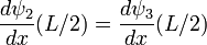 \frac{d\psi_2}{dx}(L/2) = \frac{d\psi_3}{dx}(L/2) \,\!