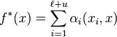  f^*(x) = \sum_{i=1}^{\ell + u} \alpha_i (x_i, x) 