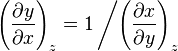 \left(\frac{\partial y}{\partial x}\right)_z
=
1\left/\left(\frac{\partial x}{\partial y}\right)_z\right.