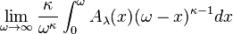 \lim_{\omega\rightarrow\infty} \frac{\kappa}{\omega^\kappa}\int_0^\omega A_\lambda(x)(\omega-x)^{\kappa-1}dx