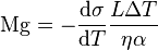 \mathrm{Mg} = - {\frac{\mathrm{d}\sigma}{\mathrm{d}T}}\frac{L \Delta T}{\eta \alpha} 