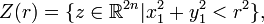 Z(r) = \{z \in \mathbb{R}^{2n} | x_1^2 + y_1^2 < r^2 \}, 