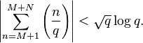  \left| \sum_{n=M+1}^{M+N} \left( \frac{n}{q} \right) \right| < \sqrt q \log q.