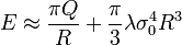 E\approx \frac{\pi Q}{R}+\frac{\pi}{3}\lambda\sigma_0^4 R^3