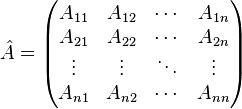 \hat{A} = \begin{pmatrix}
A_{11} & A_{12} & \cdots & A_{1n} \\
A_{21} & A_{22} & \cdots & A_{2n} \\
\vdots & \vdots & \ddots & \vdots \\
A_{n1} & A_{n2} & \cdots & A_{nn} \\
\end{pmatrix}
