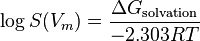 \log S(V_{m}) = \frac{\Delta G_\text{solvation}}{-2.303RT}