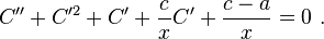 C''+C'^2+C'+\frac{c}{x}C'+\frac{c-a}{x}=0~.