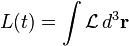  L(t) = \int  \mathcal{L} \, d^3 \mathbf{r} \,