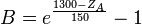 B = e^\frac{1300 - Z_A}{150} - 1 