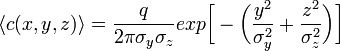 \langle c(x,y,z)\rangle = \frac{q}{2\pi\sigma_y\sigma_z}exp\bigg[-\bigg(\frac{y^2}{\sigma_y^2}+\frac{z^2}{\sigma_z^2}\bigg)\bigg]